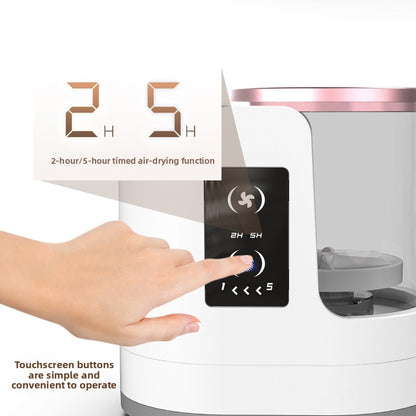Hand interacting with a touch screen on a white background